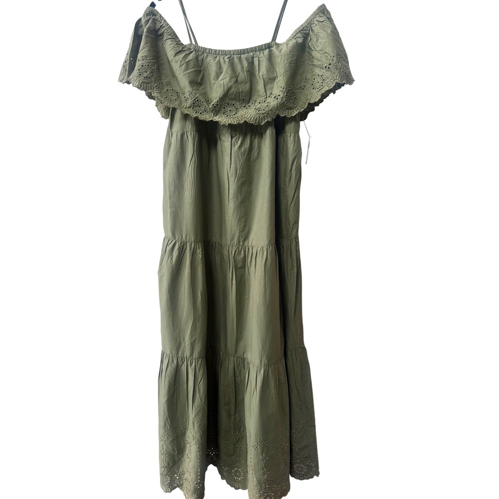 NWT Old Navy Womens Tiered Maxi Dress Green Eyelet‎ Cottagecore Boho Size M